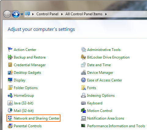 Windows 7 - Control Panel